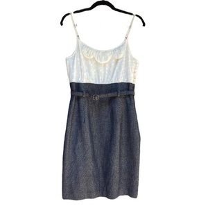 TRINA TURK Cotton Linen Blend Belted Lined Dress Size 8